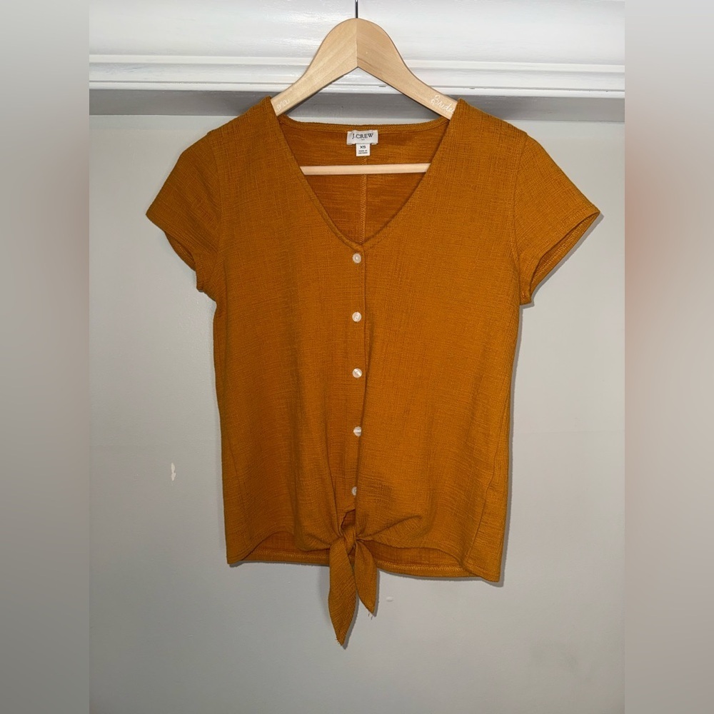 J.Crew Textured Tie-Front Blouse Cap Sleeve Size XS Mustard - Picture 2 of 6